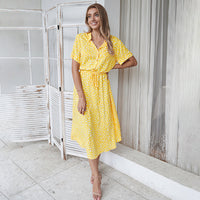 Graziella | Stilvolles und bequemes bedrucktes Kleid mit V-Ausschnitt für Frauen – Gelb