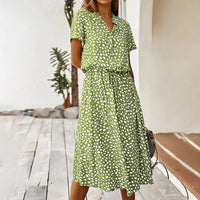 Graziella | Stilvolles und bequemes bedrucktes Kleid mit V-Ausschnitt für Frauen – Grün