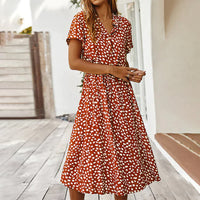 Graziella | Stilvolles und bequemes bedrucktes Kleid mit V-Ausschnitt für Frauen – Orange