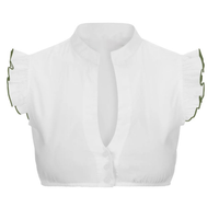 Damen Oktoberfest Kurzarm Bluse Dirndl | mit Stehkragen – Weiß/Grün