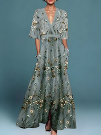 Laure | Elegantes Blumen-Klappkleid – Grün