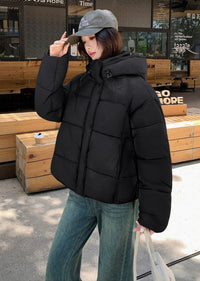 Puffer Winterjacke Kapuze – Schwarz