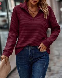 Romy | Stehkragen Troyer Pullover – Dunkelrot