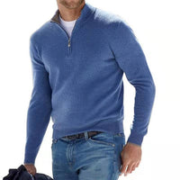 Herren Half Zip Langarm Pullover – Blau