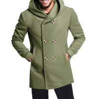 Herren Wollmantel Mit Kapuze - Doppelreihig Warm & Elegant – Grün