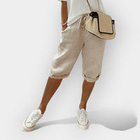 Baumwoll-Leinen Damen Shorts – Beige