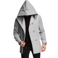 Herren Wollmantel Mit Kapuze - Doppelreihig Warm & Elegant – Grau