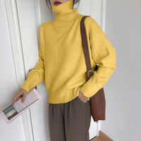 Warmer Damen Rollkragen-Pullover aus Strick | Weicher Winter-Pullover – Gelb