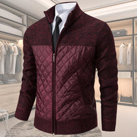 Moderner gesteppter Herren-Strickpullover mit Rautenmuster – Burgunder
