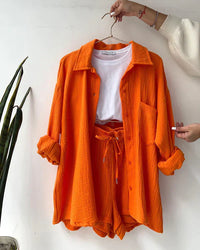 Damen Plissee Set Zweiteiler Elegant – Orange