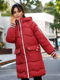Warmer Damen Wintermantel mit Kapuze - Gesteppt, Winddicht & Modern – Rot