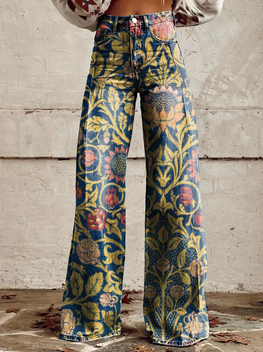 Bequeme Damen Palazzo-Hose mit floralem Muster