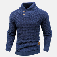 Pullover Herren Strick Mit Knopfkragen | Struktur Design – Blau