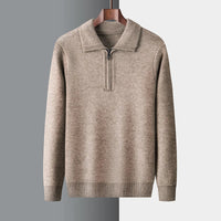 Herren Kaschmir Troyer Pullover - Warme Strickmode – Khaki