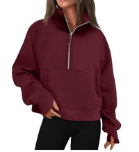 Damen - Bequemer Pullover mit Tasche – Burgunderrot