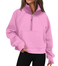 Damen - Bequemer Pullover mit Tasche – Fuschsia Rosa
