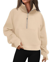Damen - Bequemer Pullover mit Tasche – Sahne