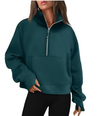 Damen - Bequemer Pullover mit Tasche – Dunkelgrün