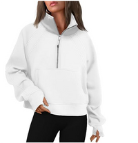 Damen - Bequemer Pullover mit Tasche – Weiß