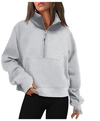 Damen - Bequemer Pullover mit Tasche – Grau