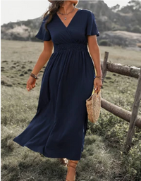 Berlin | Gerafftes Kleid mit geschnürter Taille – Blau
