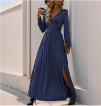 Alphosinem | Damen Elegantes Kleid | Maxi – Dunkelblau
