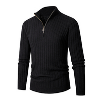 Herren Halber Reißverschluss Langarm Pullover | Strick – Schwarz