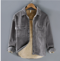 Herren Dickes Warme Knopf Daunen Hemd Jacke | Langarm – Grau