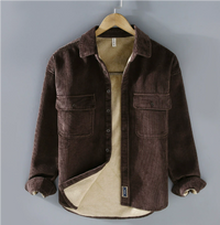Herren Dickes Warme Knopf Daunen Hemd Jacke | Langarm – Braun