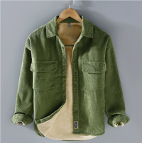 Herren Dickes Warme Knopf Daunen Hemd Jacke | Langarm – Grün