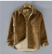 Herren Dickes Warme Knopf Daunen Hemd Jacke | Langarm – Khaki