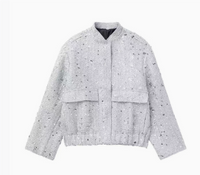 Damen Kurze Pailletten Jacke | Langarm – Silber (Pailletten)