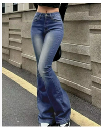 Damen-Jeans mit hoher Taille | ausgestelltes Bein – Blau