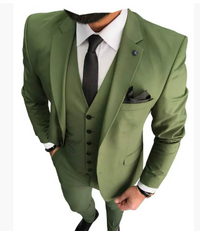 Herren Slim Fit Formell Hochzeitsgast Anzug Set | 3-teiliges Set – Olivgrün