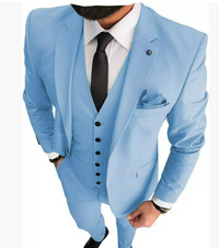 Herren Slim Fit Formell Hochzeitsgast Anzug Set | 3-teiliges Set – Hellblau