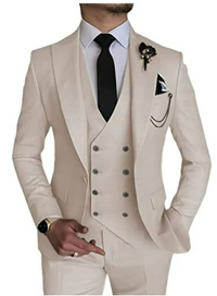 Herren Dreiteilig Formell Anzug Set | Hochzeitsgast Anzug – Beige