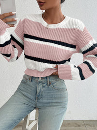 Damen Strickpullover aus Acryl - Oversized Fit mit Rundhals und Langen Ärmeln – Rosa