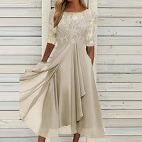 Elegantes Damen Abendkleid in Dunkelblau – Beige
