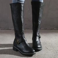 Klassische Kniehohe Stiefel für Damen | Mit Schnallendetails – Schwarz