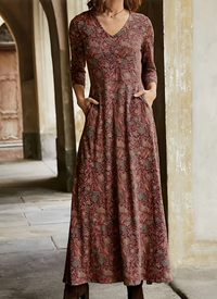 Elegantes Damen Maxikleid mit Blumenmuster - Sommerlich Fließend – Rot