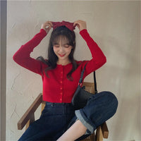Erika | Crop-Top-Pullover mit Knöpfen – Rot