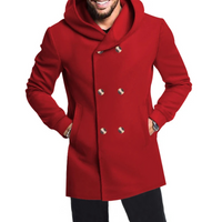 Herren Wollmantel Mit Kapuze - Doppelreihig Warm & Elegant – Rot