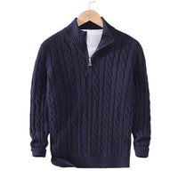 Herren Strickpullover mit V-Ausschnitt und Reißverschluss – Blau