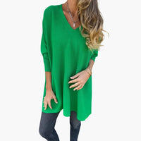 Bequemer Damen Strickpullover V-Ausschnitt – Grün