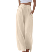 Elegante Damen Stoffhose aus Baumwolle und Leinen – Creme