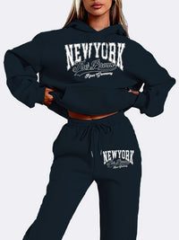 Bequemes Damen Loungewear-Set | Kapuzenpullover & Jogginghose | Warmer Fleece-Stoff – Marine