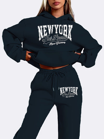 Bequemes Damen Loungewear-Set | Kapuzenpullover & Jogginghose | Warmer Fleece-Stoff
