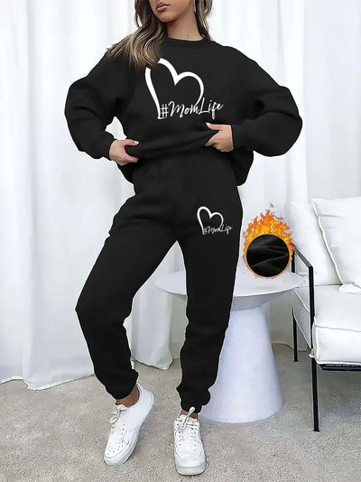 Bequemer Damen-Pullover mit Rundhals und Jogginghosenkleid | Warmes Set für Herbst und Winter