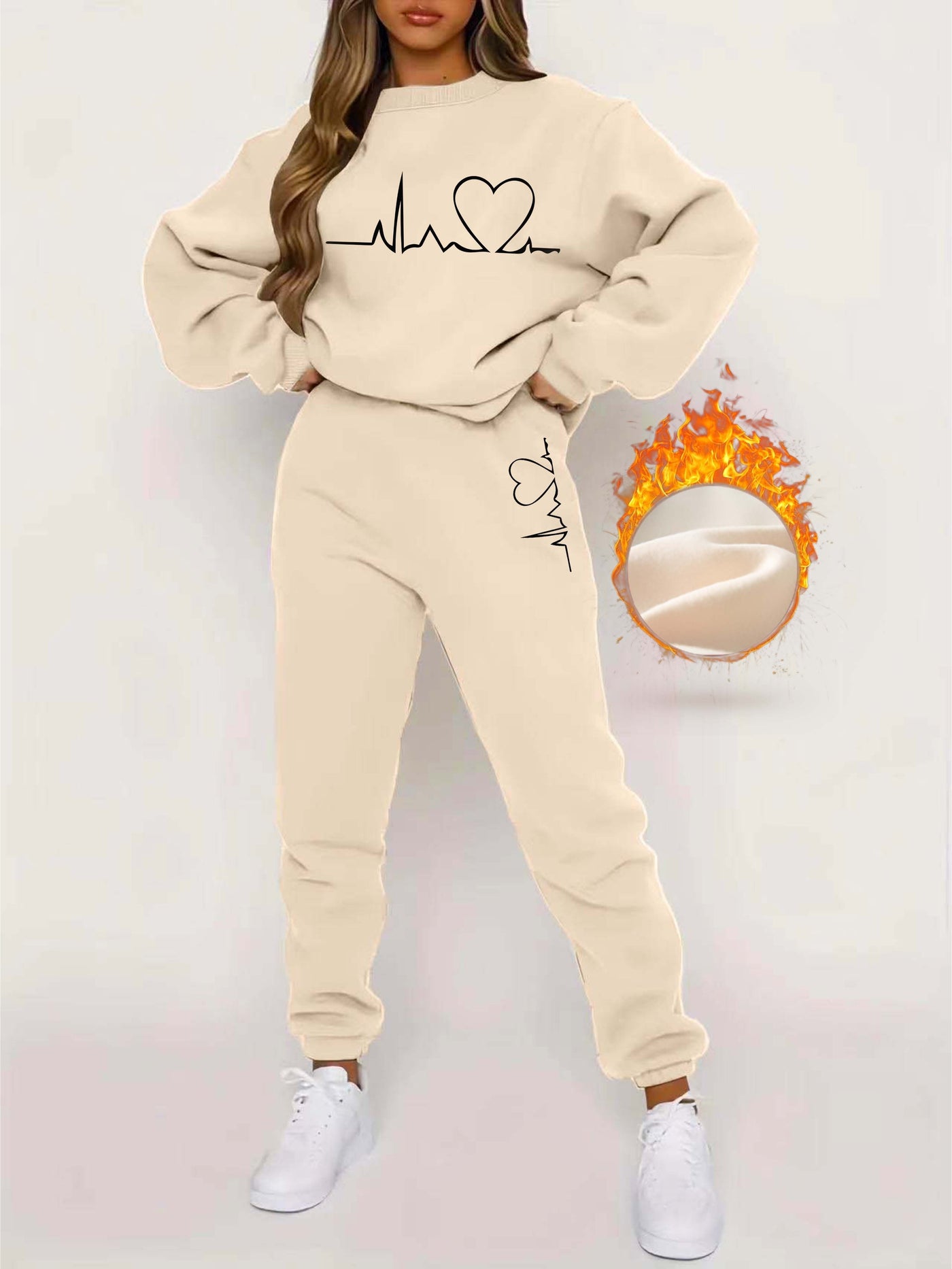 Bequemer Damen Jogginganzug für Herbst und Winter mit Herzschlag-Motiv