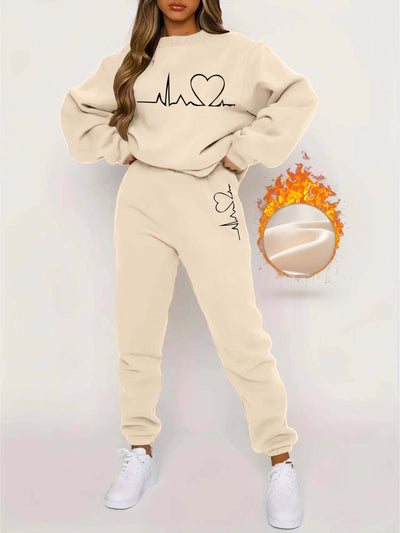 Bequemer Damen Jogginganzug für Herbst und Winter mit Herzschlag-Motiv